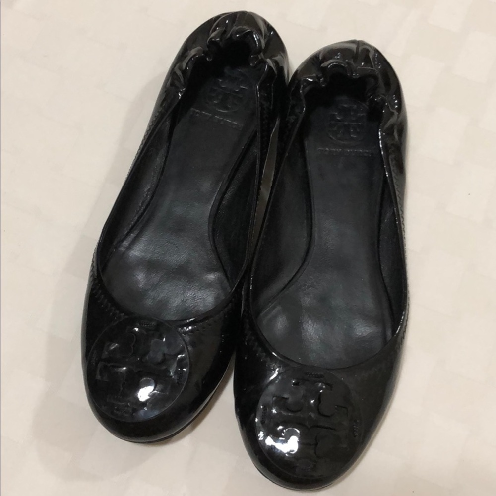 Tory Burch Black Patent Leather Reva Flats